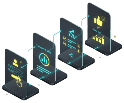 Maquettes d'interfaces illustrant le parcours utilisateur.