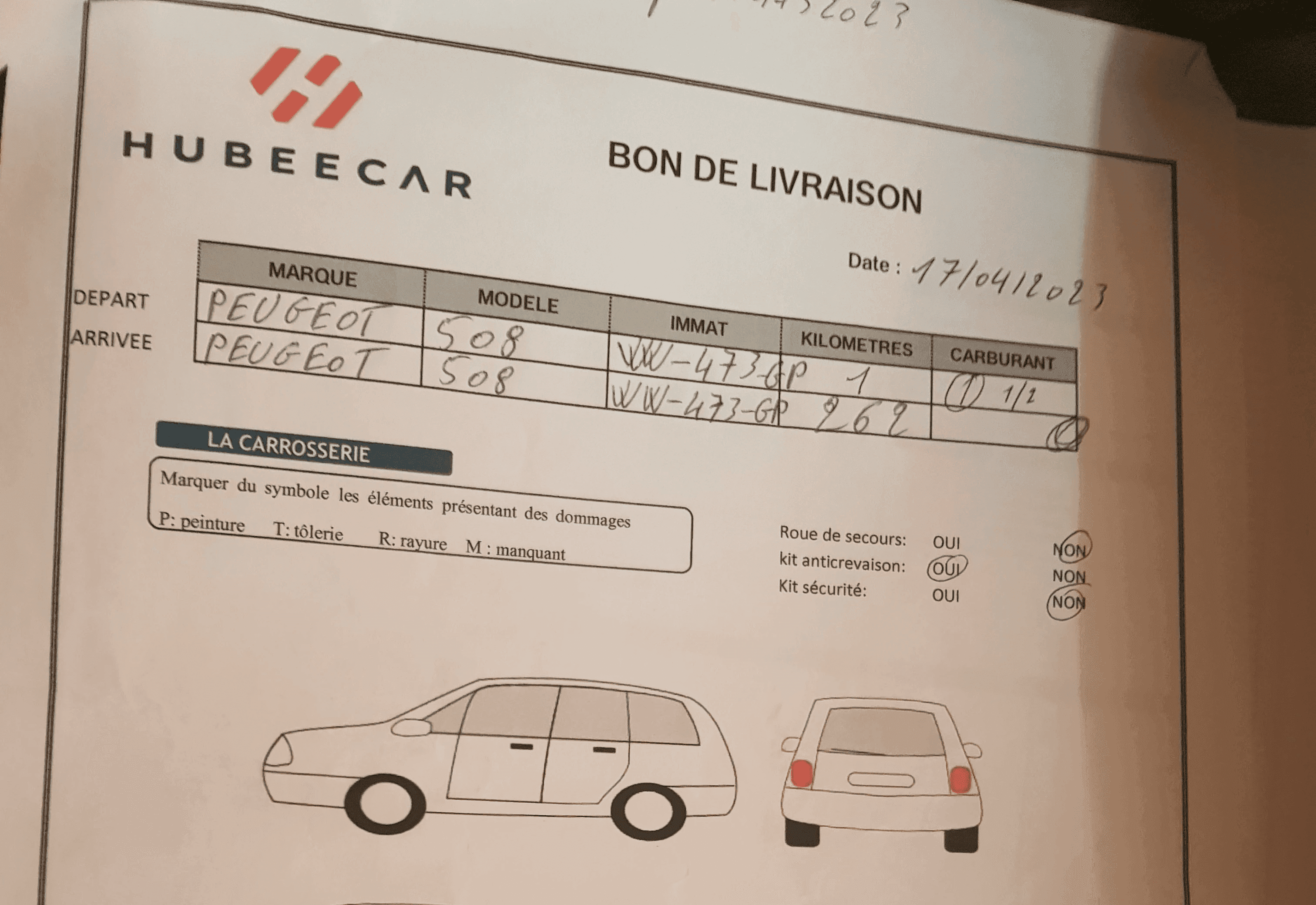 Bon de livraison rempli à la main avant digitalisation