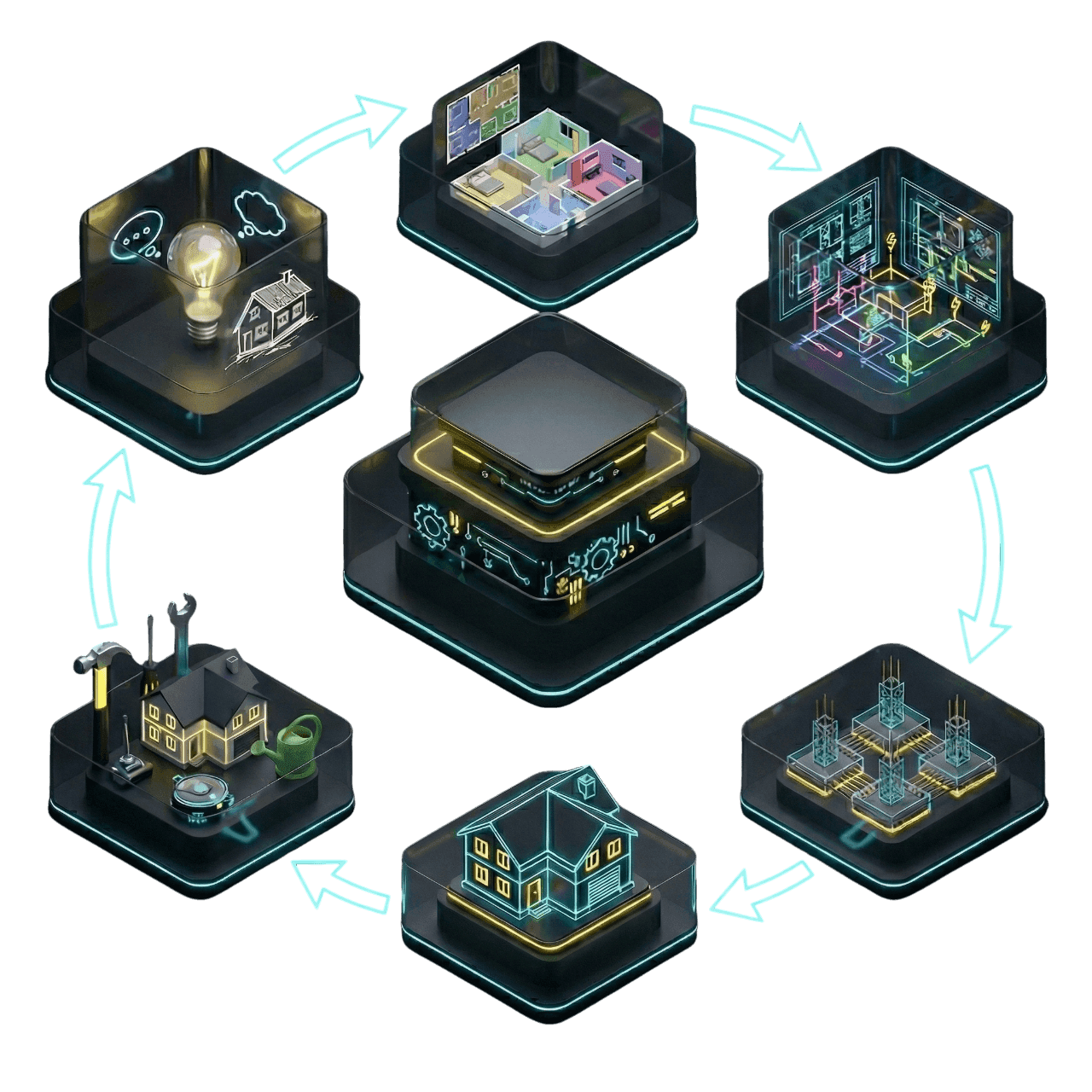 Illustration du cycle des six étapes du processus Cinetiq, de la cartographie à la maintenance.